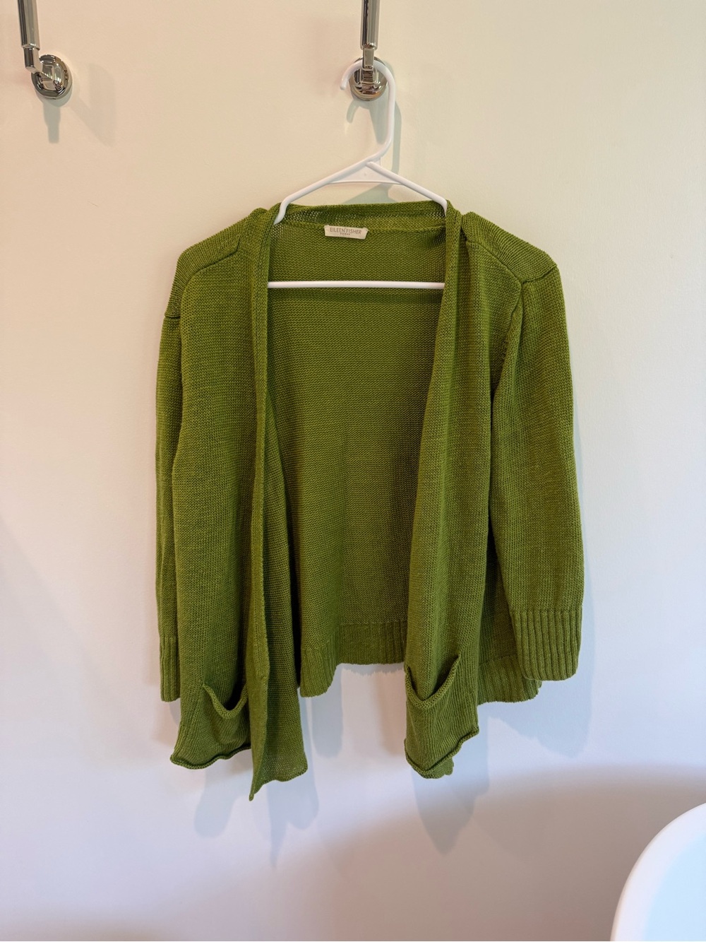 Eileen Fisher Olive Green Open-Front Cardigan